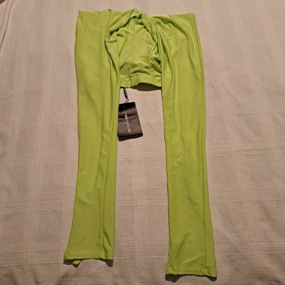 Pretty Little Thing women's lime green size 4 Disco Split Hem Skinny Trouser New - Picture 3 of 7